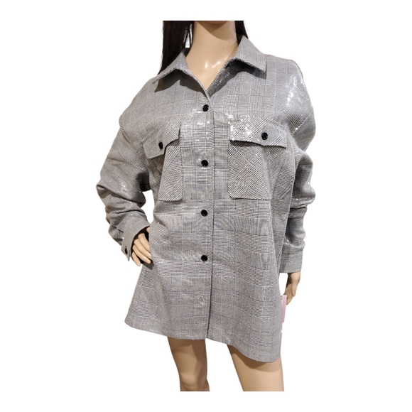 Avec Les Filles, Sequin Plaid Shirt Jacket. Size XL, NWT. - Picture 4 of 16